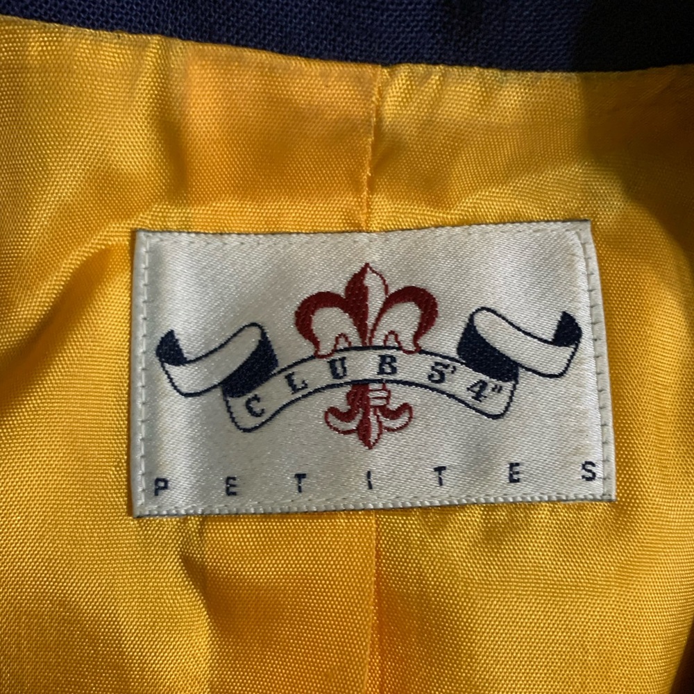 VTG Club 5’4” Petites Size 6P Yellow & Navy Blue Short Sleeve Skirt 2pc Suit Set - Picture 12 of 16